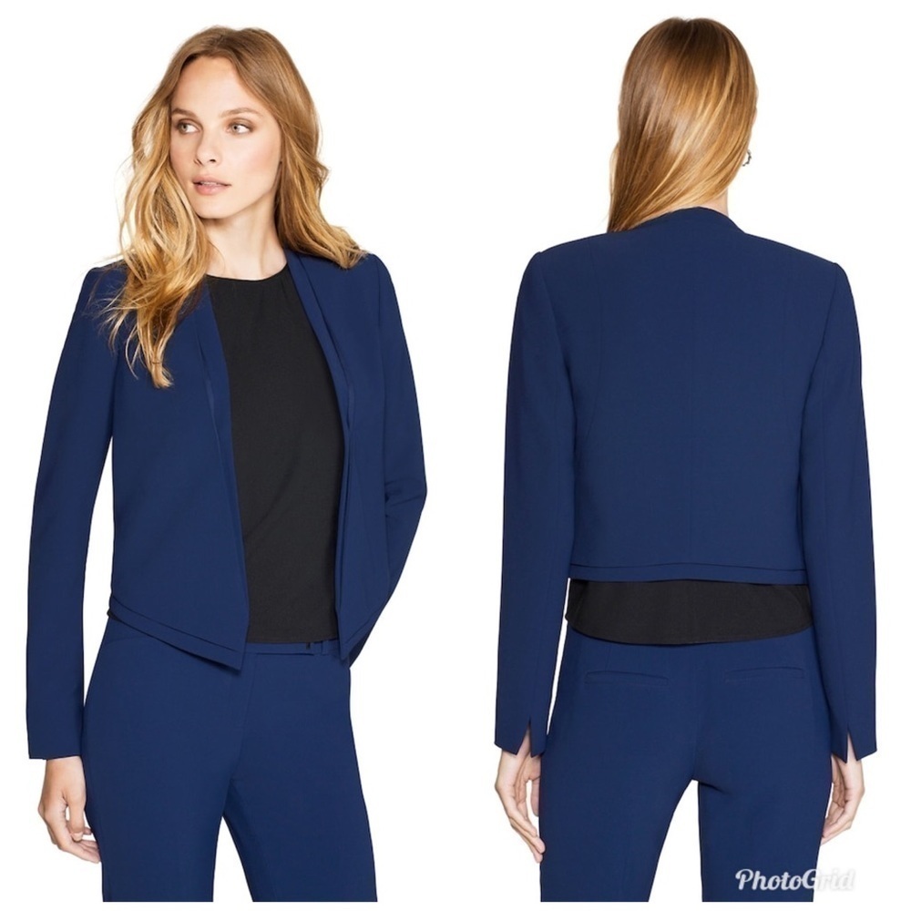 Whbm Cropped Soft Draped Jacket Navy Open Front 6 - image 1